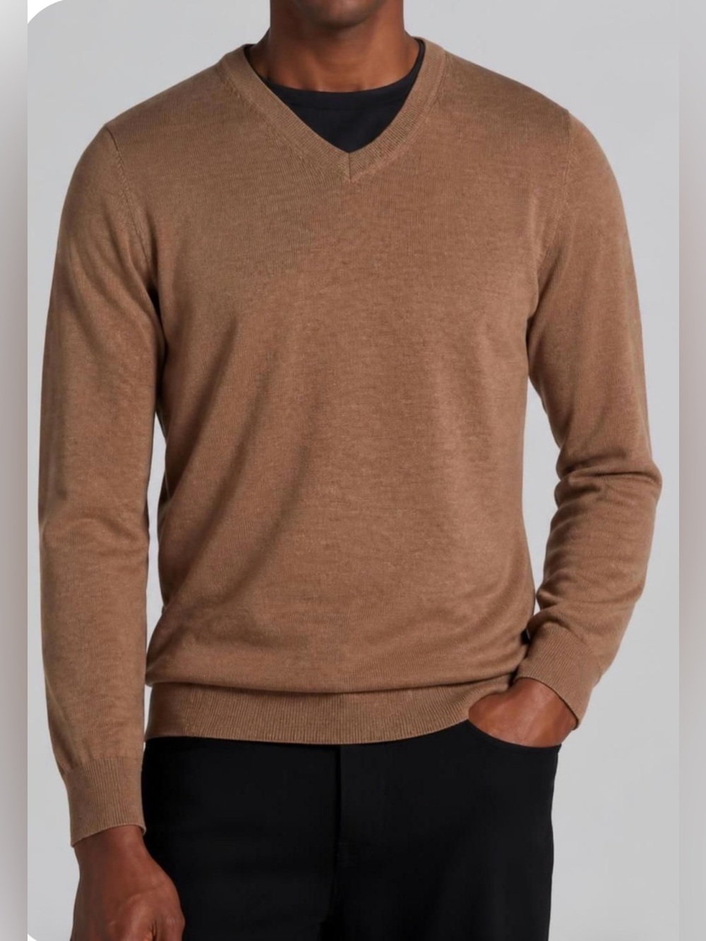 J. CREW Sweater Merino Wool Knit Camel Brown V-Neck Mens S